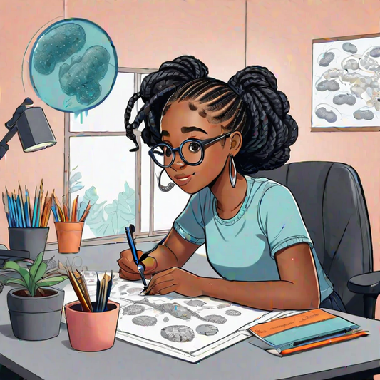 Young black scientist drawing microbes and day dreaming about starting a business.